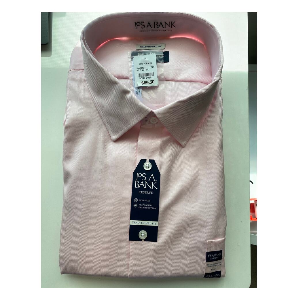 NWT Jos. A. Bank Reserve Pink Dress Shirt Men’s 20-35 Traditional Fit